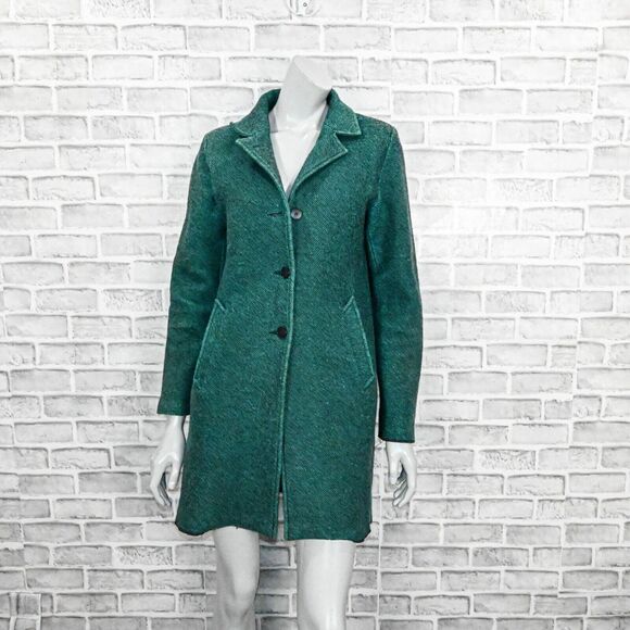 Agnes b. Paris Women's 3 Button wool Long Coat in Green tweed sz 3 - Picture 1 of 8